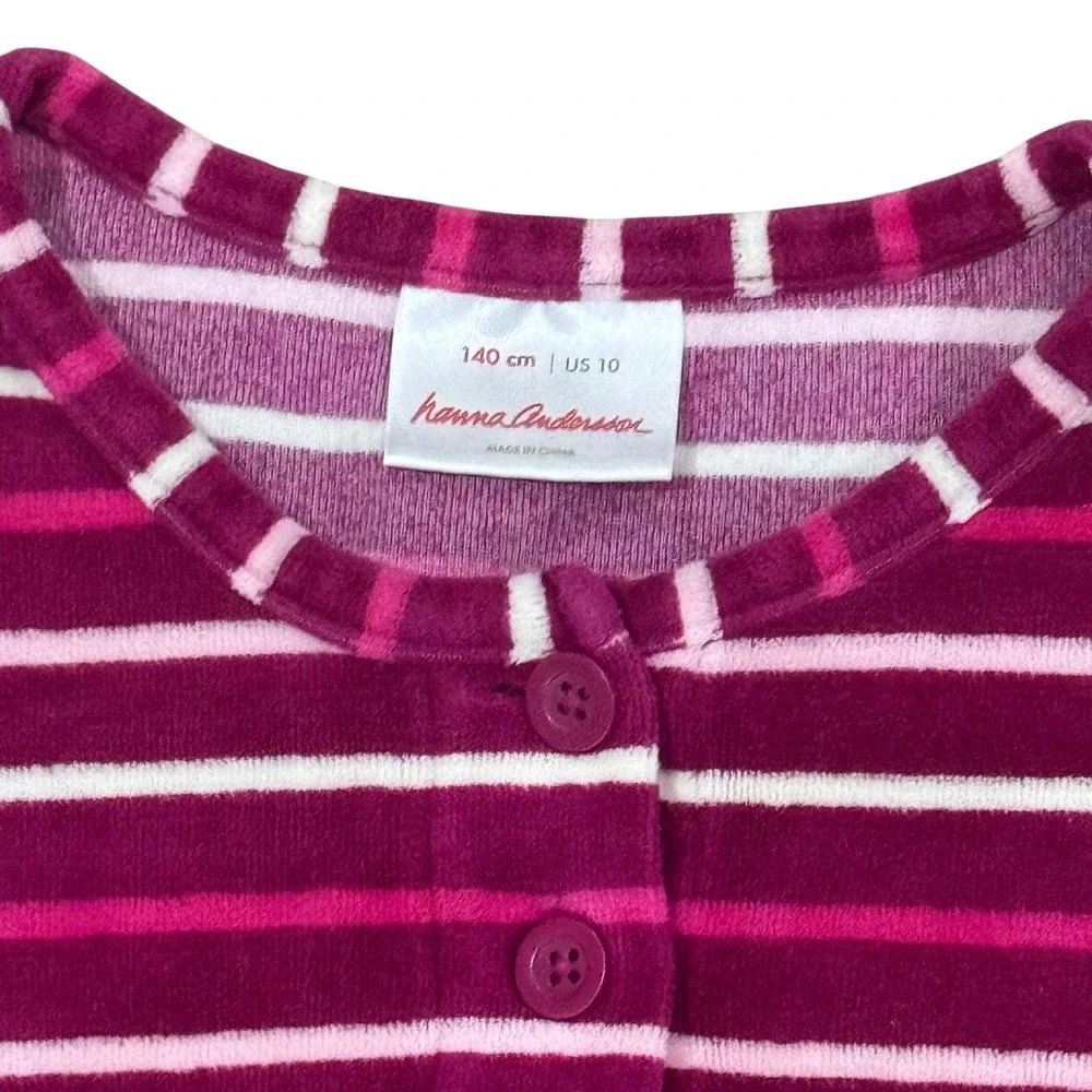 Hanna Andersson Girl Velour Striped Henley Dress Berry Purple Pink Size 10 140cm